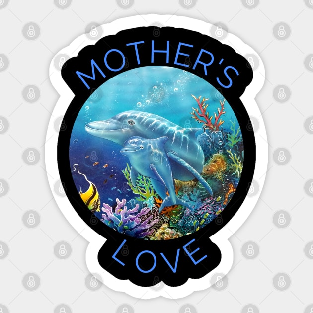 Mother and baby dolphin Coral reef Hawaii Sticker by Coreoceanart